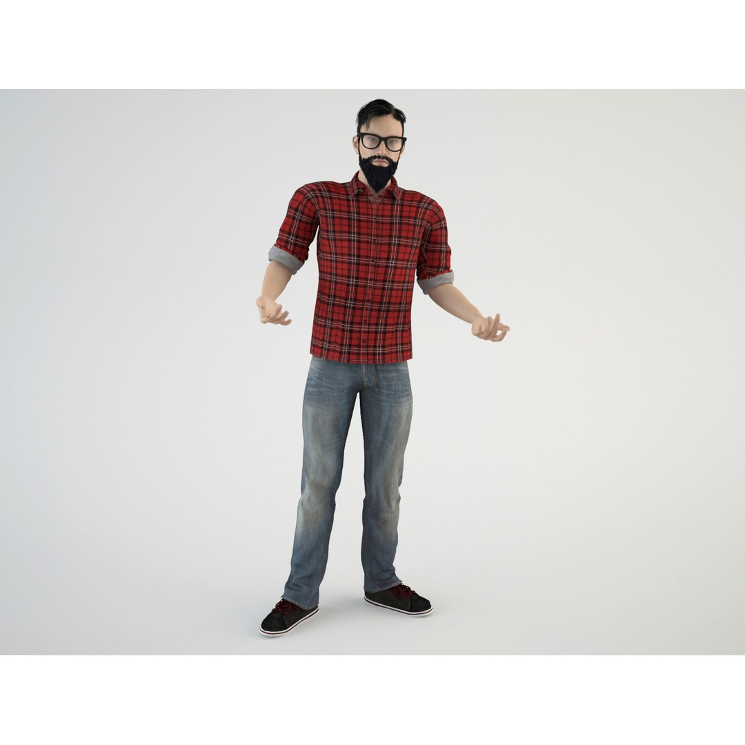 Young Hipster 3D Model – Rigged Character with Animations, FBX/OBJ - View 12