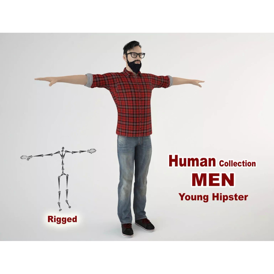 Young Hipster 3D Model – Rigged Character with Animations, FBX/OBJ - View 2