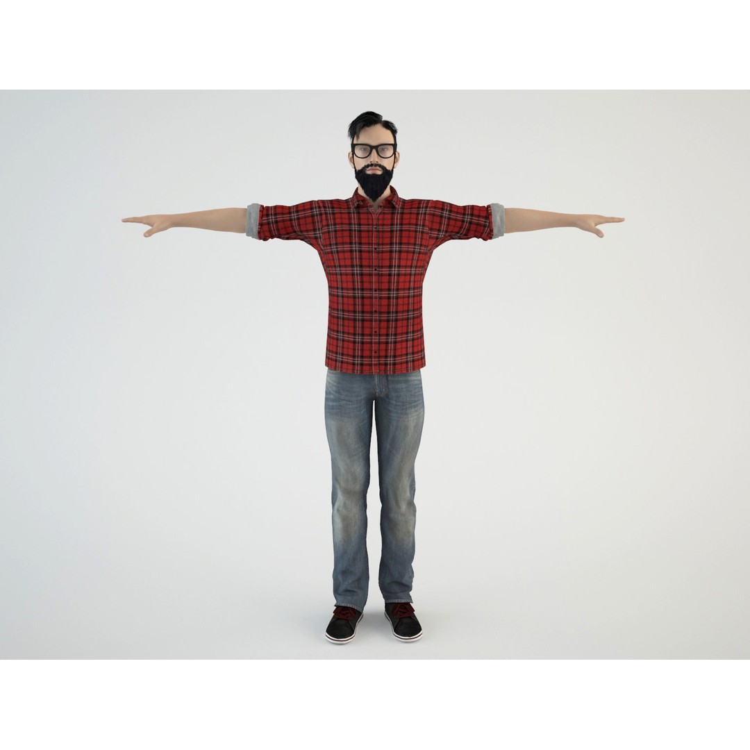 Young Hipster 3D Model – Rigged Character with Animations, FBX/OBJ - View 3