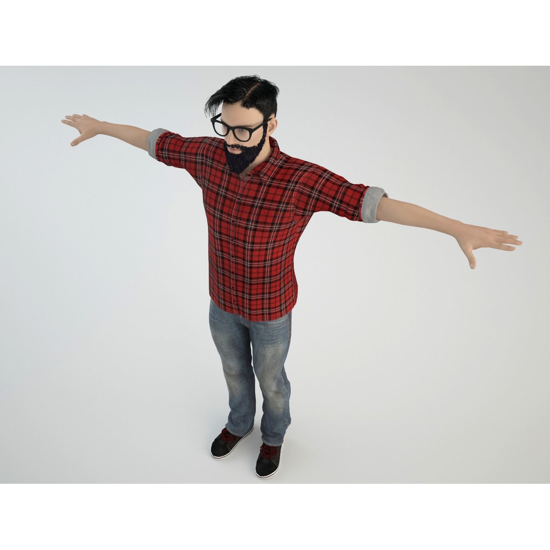 Young Hipster 3D Model – Rigged Character with Animations, FBX/OBJ - View 7