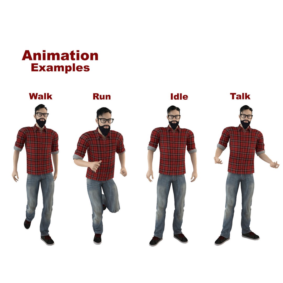 Young Hipster 3D Model – Rigged Character with Animations, FBX/OBJ - View 8