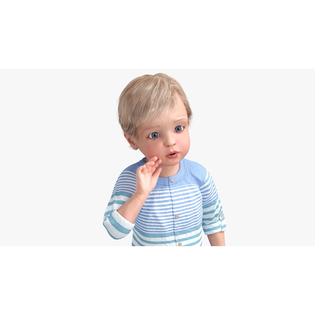 Baby 3D Model – Summer Strolling Clothes, PBR Textures, FBX - View 12
