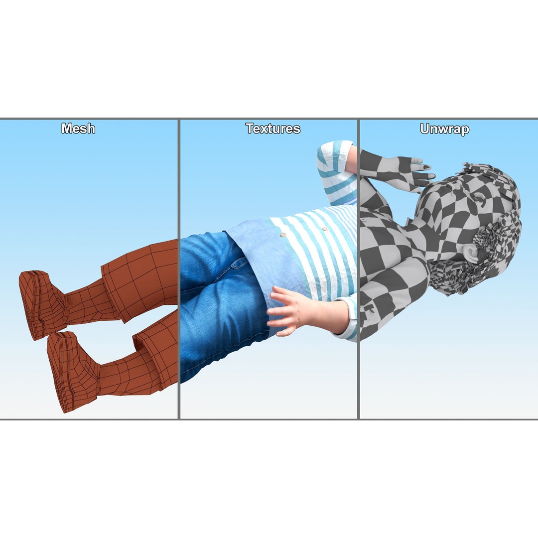 Baby 3D Model – Summer Strolling Clothes, PBR Textures, FBX - View 16