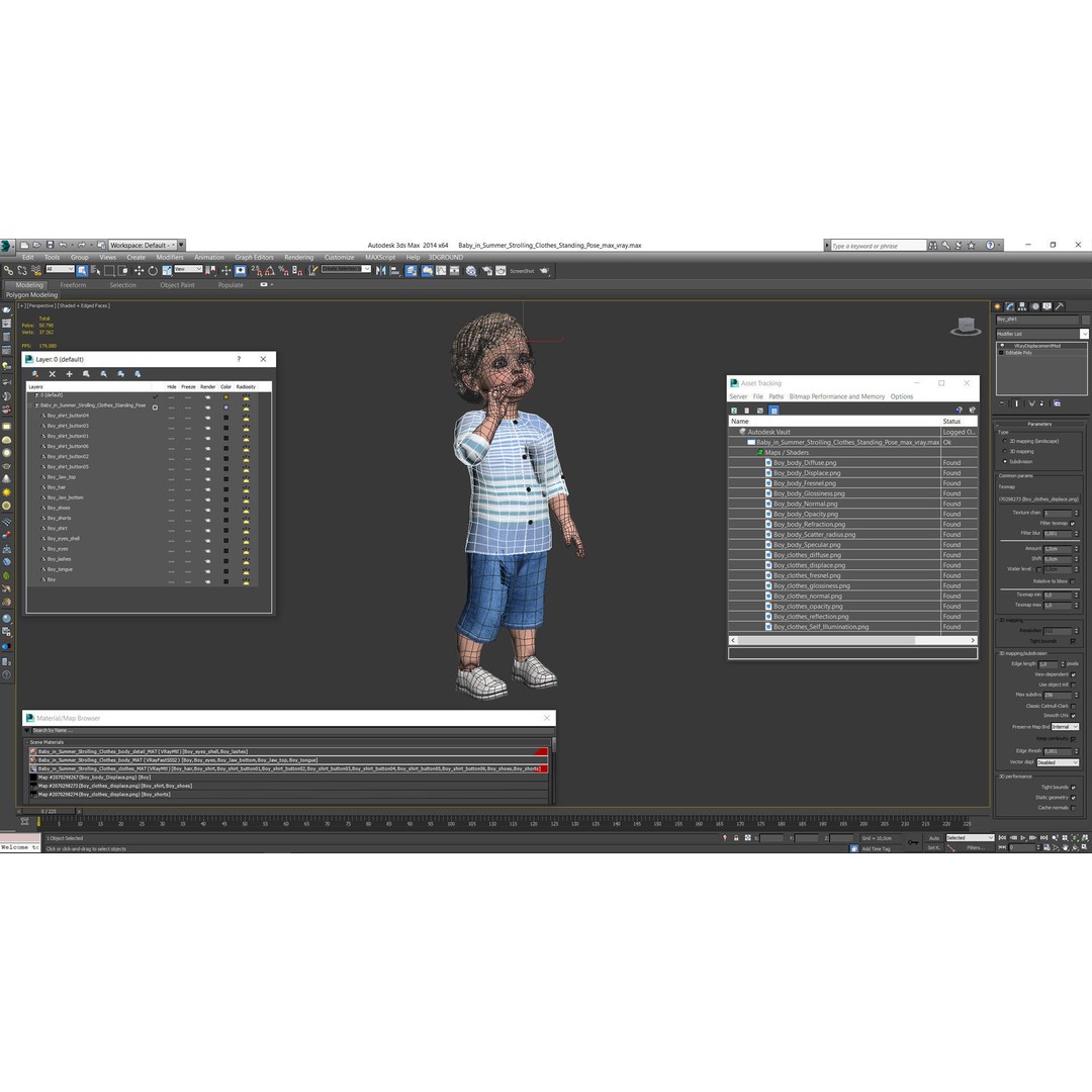 Baby 3D Model – Summer Strolling Clothes, PBR Textures, FBX - View 20