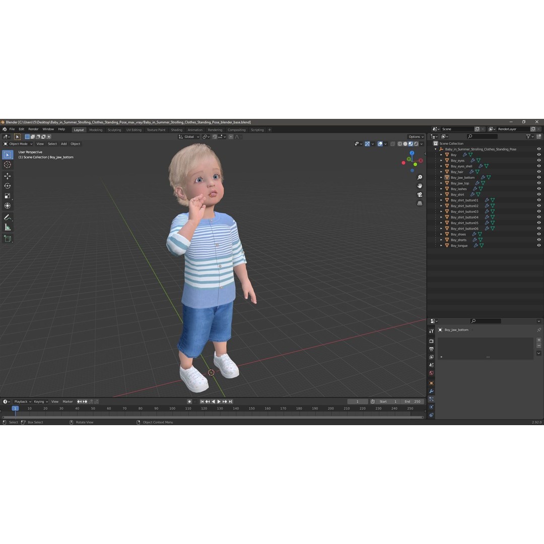 Baby 3D Model – Summer Strolling Clothes, PBR Textures, FBX - View 21