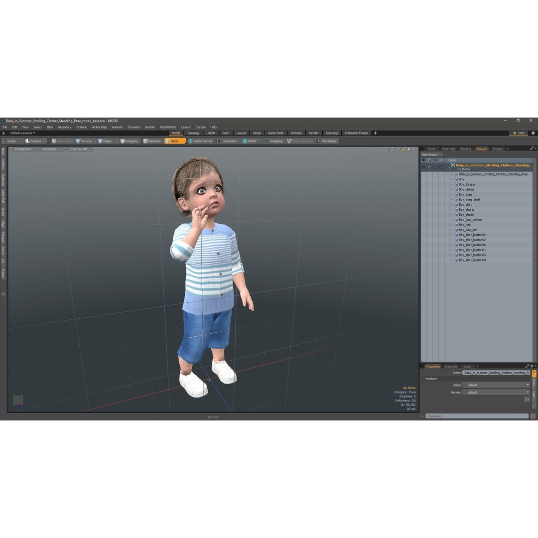 Baby 3D Model – Summer Strolling Clothes, PBR Textures, FBX - View 22