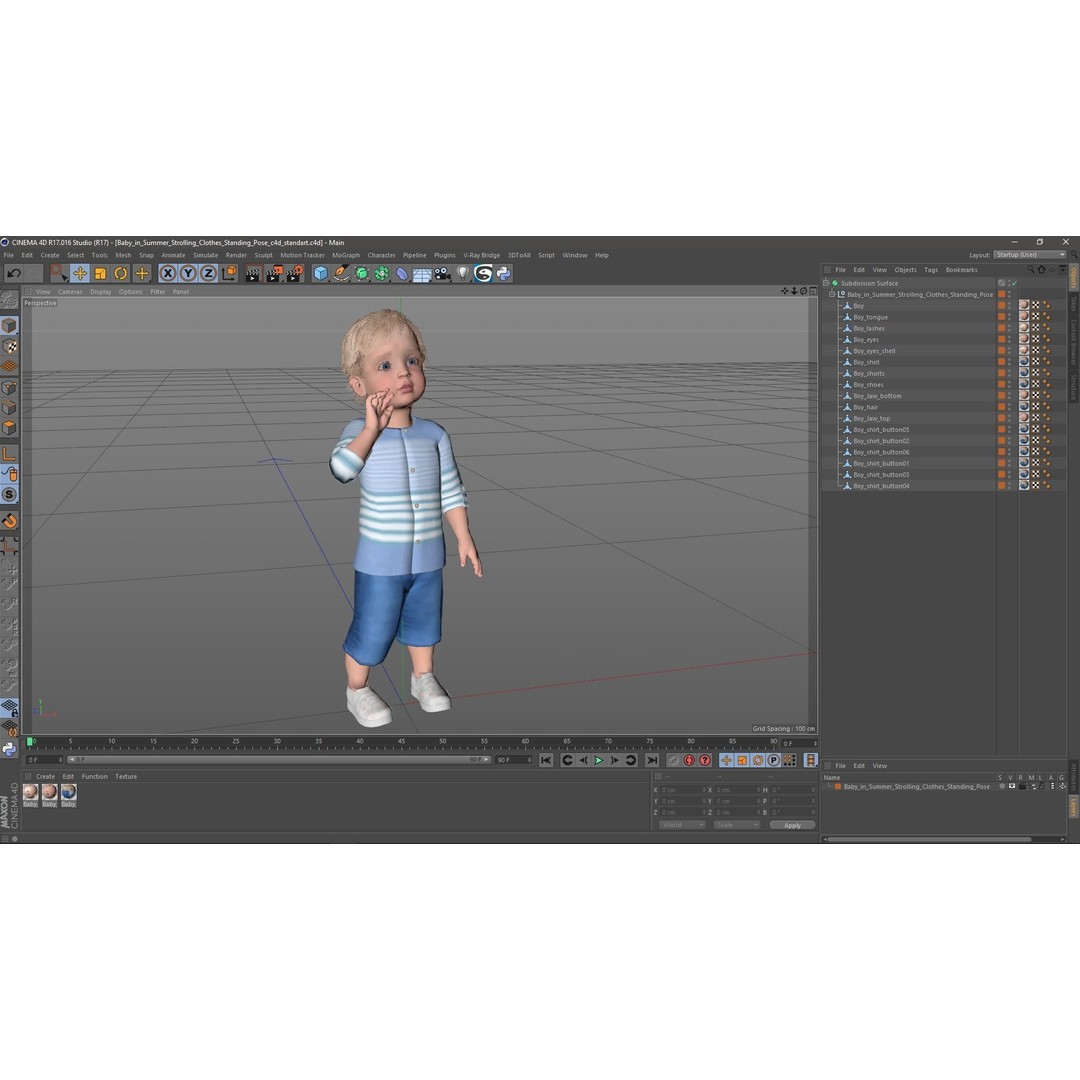 Baby 3D Model – Summer Strolling Clothes, PBR Textures, FBX - View 23