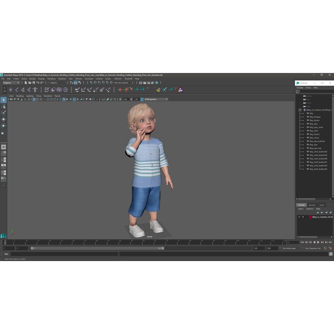 Baby 3D Model – Summer Strolling Clothes, PBR Textures, FBX - View 24
