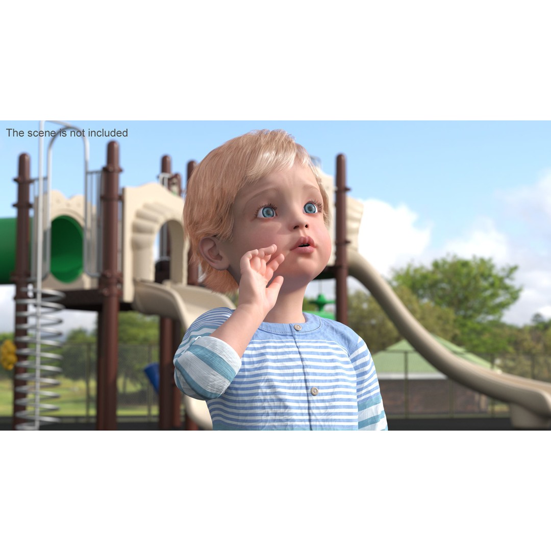 Baby 3D Model – Summer Strolling Clothes, PBR Textures, FBX - View 3