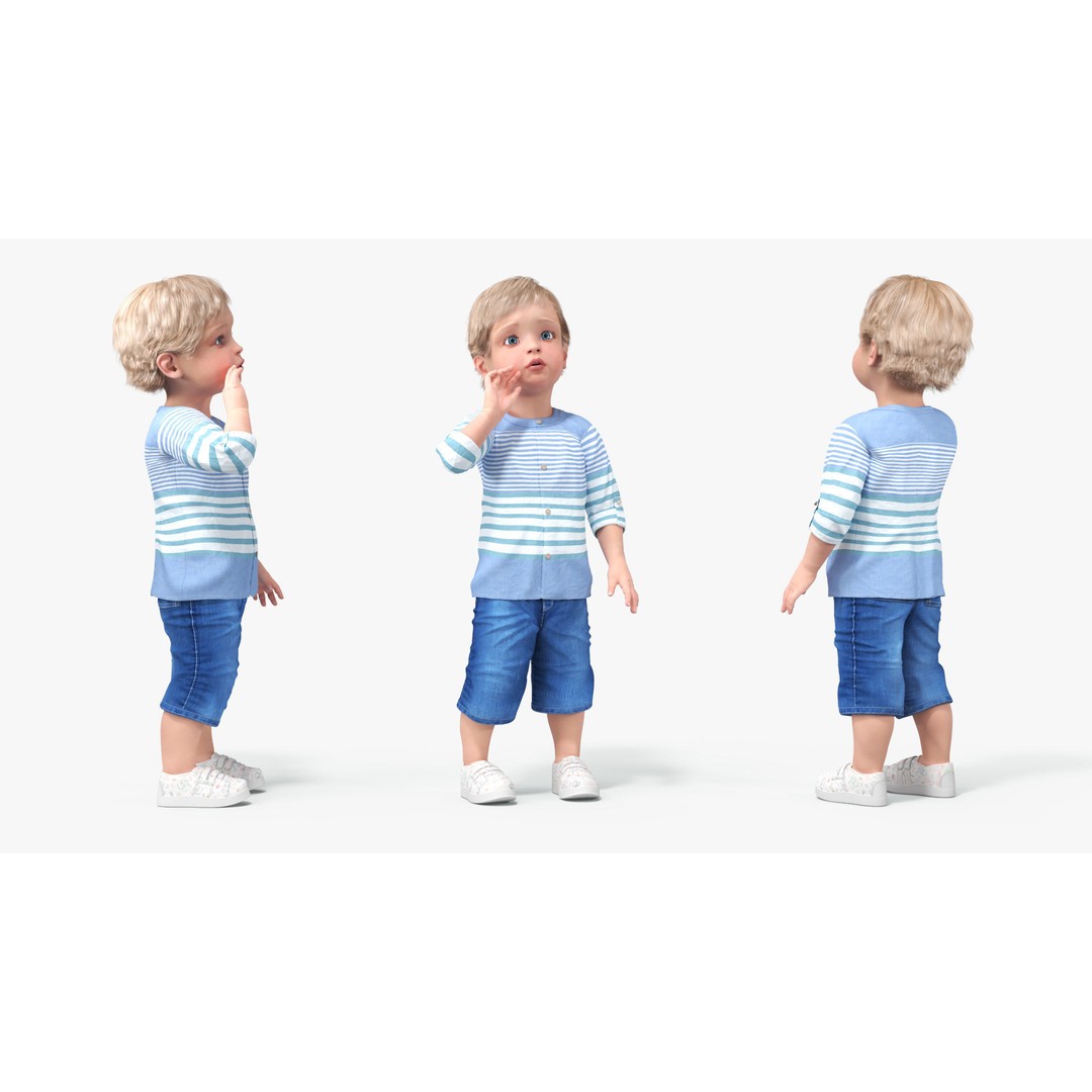 Baby 3D Model – Summer Strolling Clothes, PBR Textures, FBX - View 7
