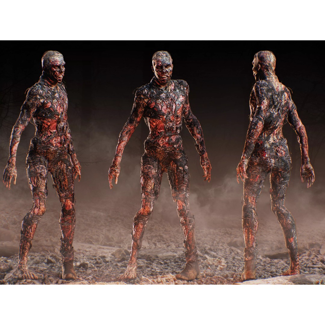 Burned Undead 3D Model – Low Poly Rigged Character, FBX, PBR - View 2