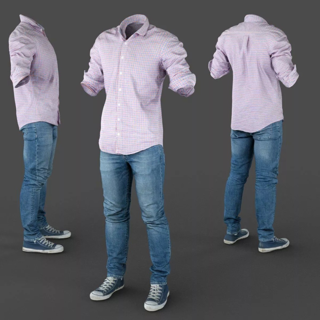 Male Casual Outfit 3D Model – Low Poly Fashion Apparel, FBX, OBJ - View 10