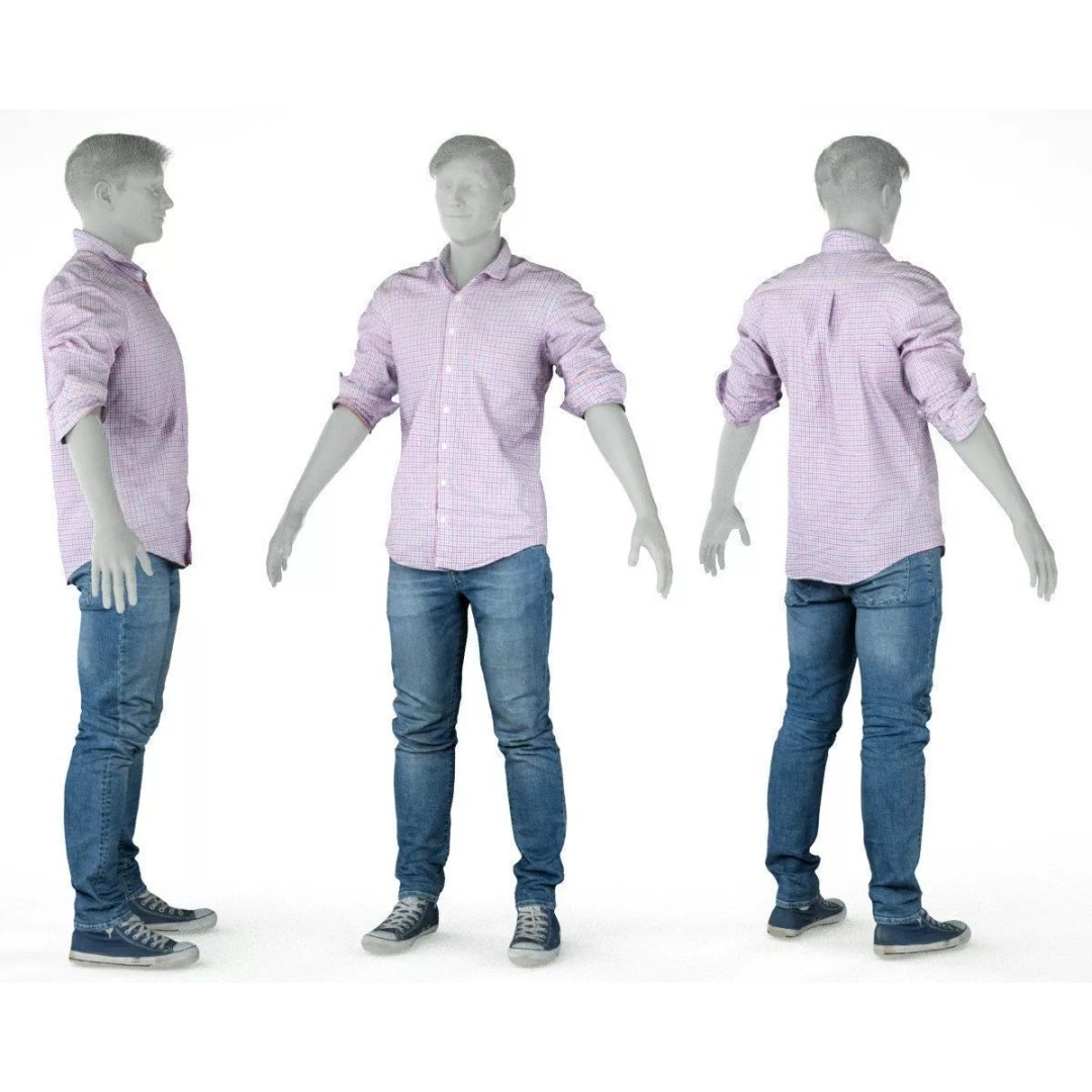 Male Casual Outfit 3D Model – Low Poly Fashion Apparel, FBX, OBJ - View 2