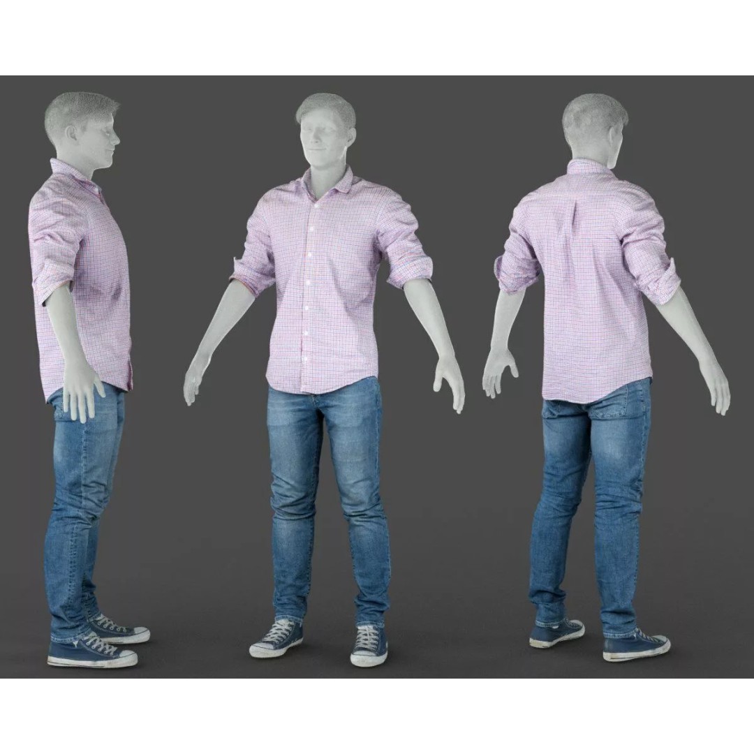 Male Casual Outfit 3D Model – Low Poly Fashion Apparel, FBX, OBJ - View 8