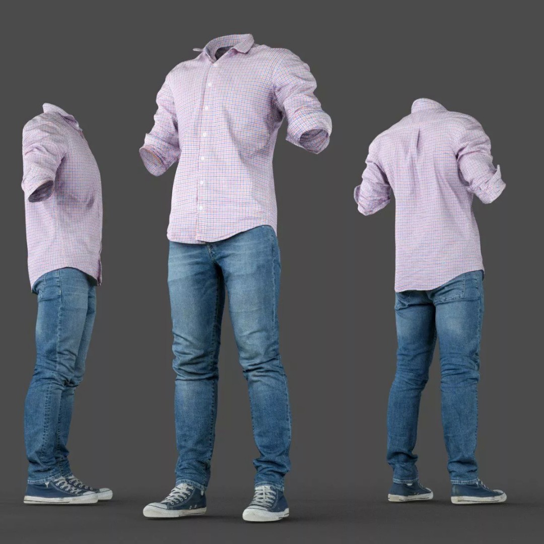 Male Casual Outfit 3D Model – Low Poly Fashion Apparel, FBX, OBJ - View 9