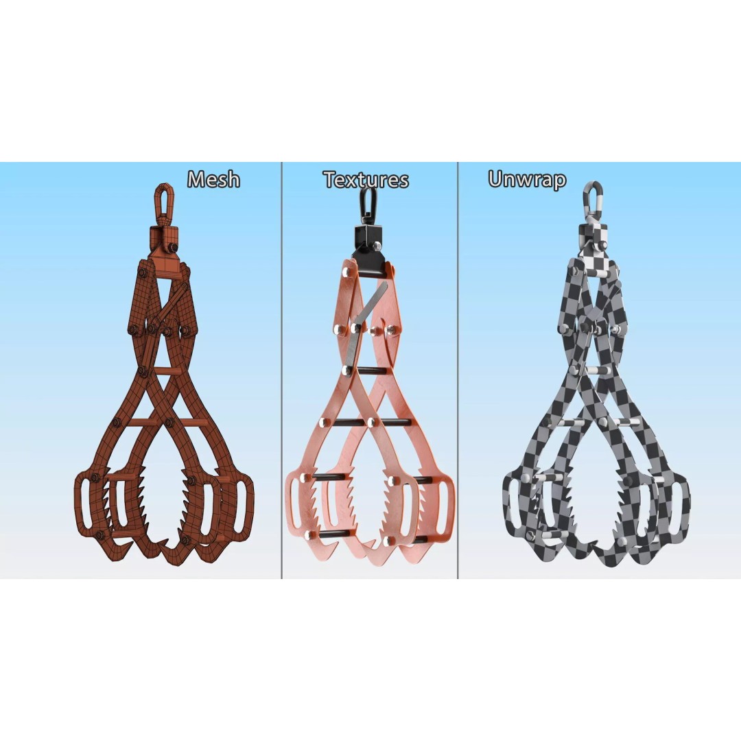 Timber Lifting Tongs 3D Model – Rigged Industrial Tool for Animation - View 14