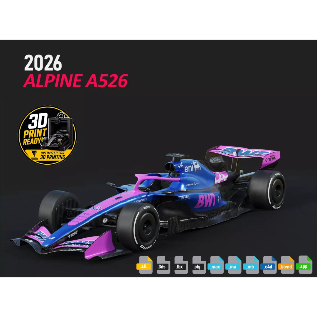 F1 Alpine A526 2026 3D Model – High Poly Racing Car, FBX, PBR Textures - View 2
