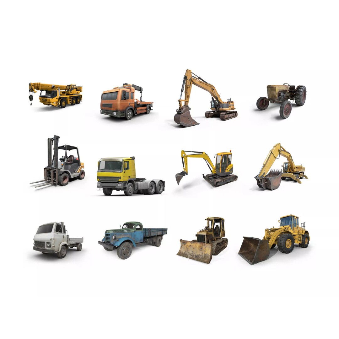 Heavy Industrial Vehicles 3D Model – Low Poly Game Asset, FBX, PBR - View 3