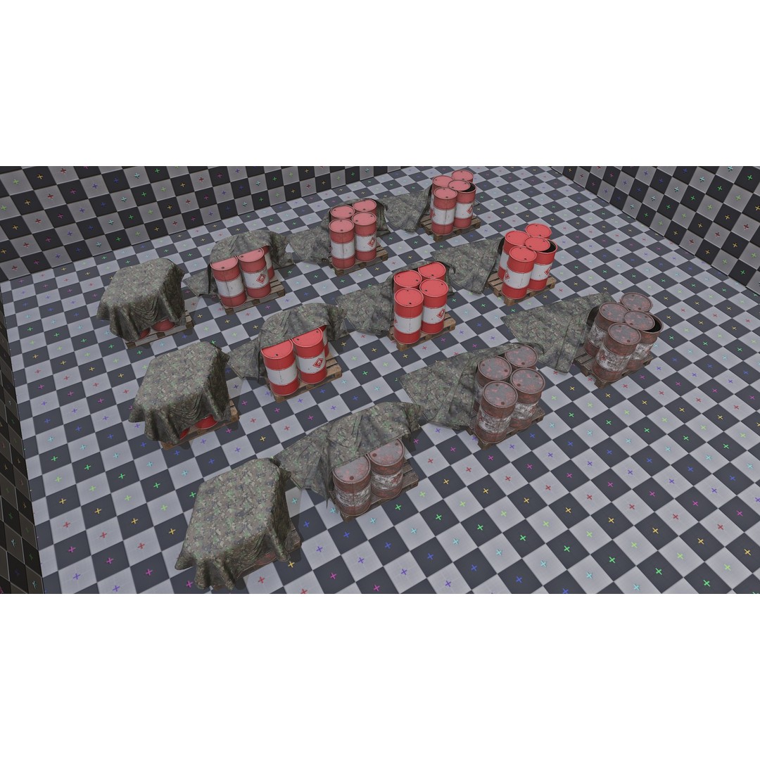 Covered Barrels 3D Model – Low Poly Game Asset, FBX, PBR Textures - View 10