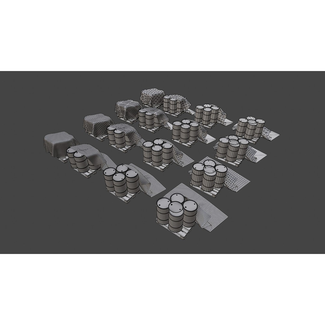 Covered Barrels 3D Model – Low Poly Game Asset, FBX, PBR Textures - View 12