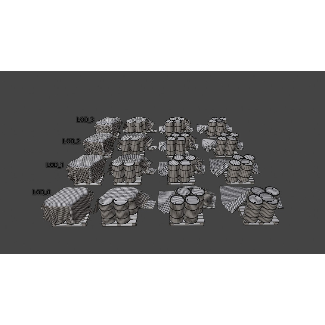 Covered Barrels 3D Model – Low Poly Game Asset, FBX, PBR Textures - View 13