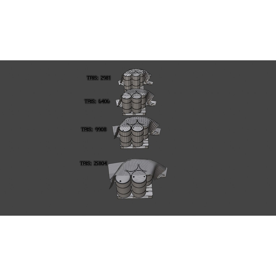 Covered Barrels 3D Model – Low Poly Game Asset, FBX, PBR Textures - View 14