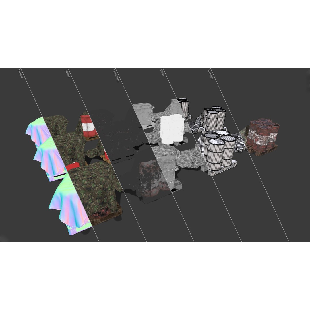 Covered Barrels 3D Model – Low Poly Game Asset, FBX, PBR Textures - View 18