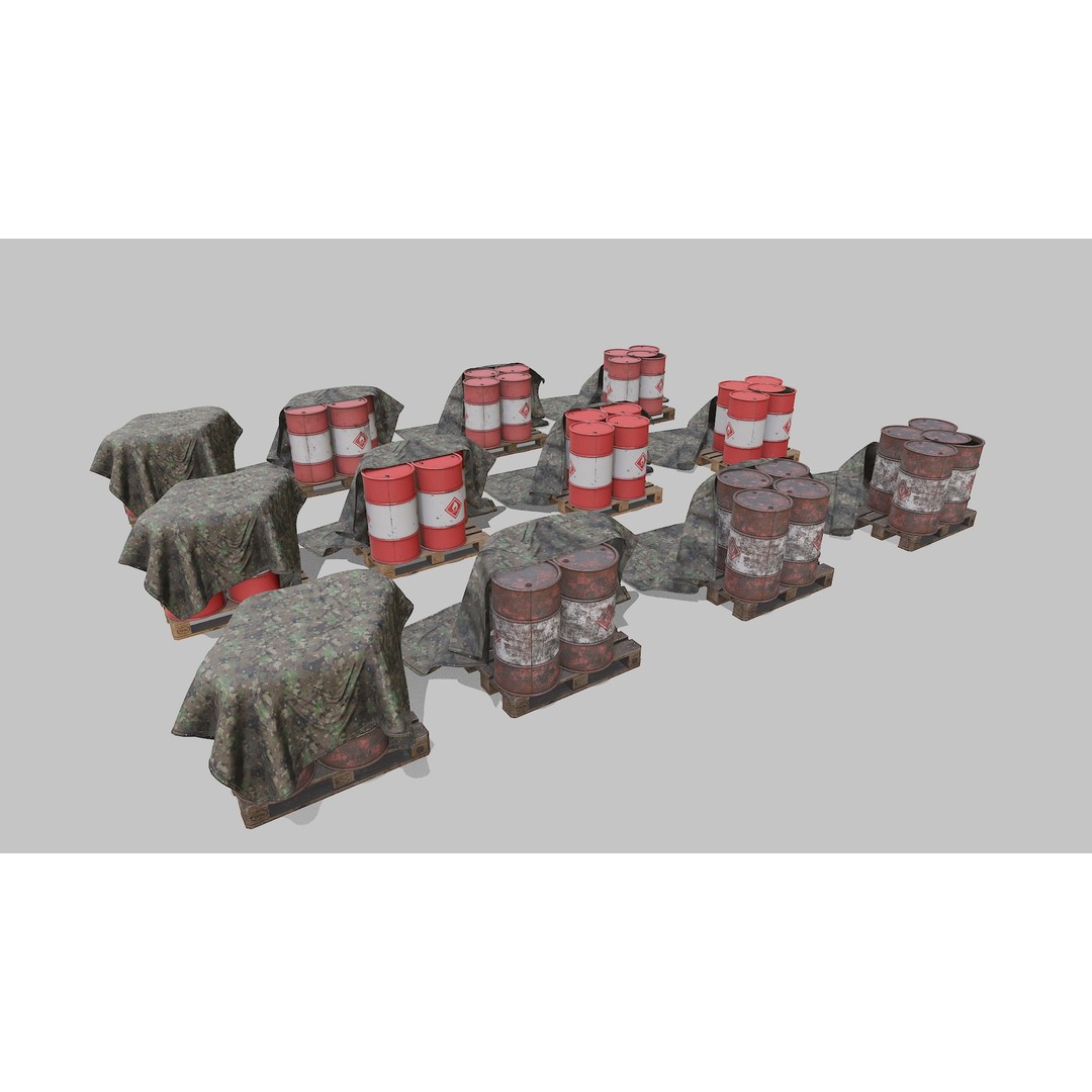 Covered Barrels 3D Model – Low Poly Game Asset, FBX, PBR Textures - View 3