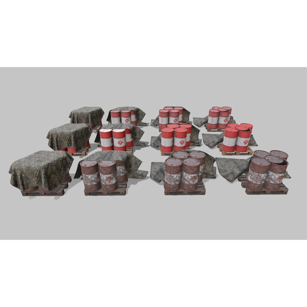 Covered Barrels 3D Model – Low Poly Game Asset, FBX, PBR Textures - View 4