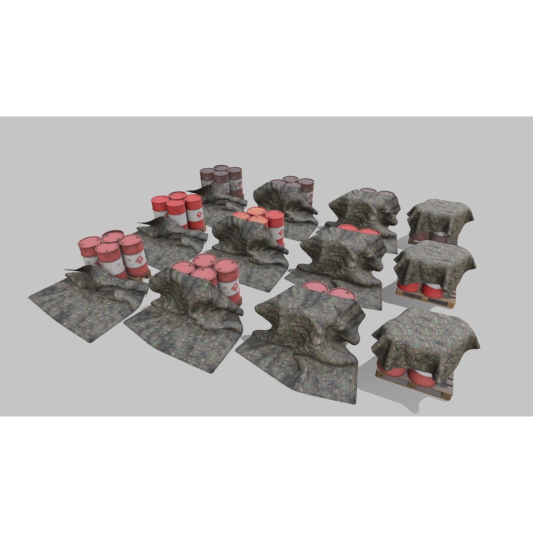 Covered Barrels 3D Model – Low Poly Game Asset, FBX, PBR Textures - View 5