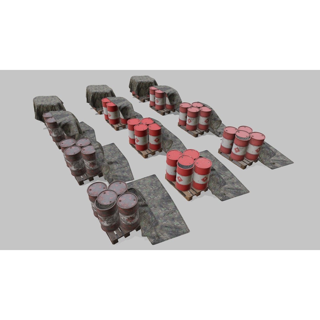 Covered Barrels 3D Model – Low Poly Game Asset, FBX, PBR Textures - View 6