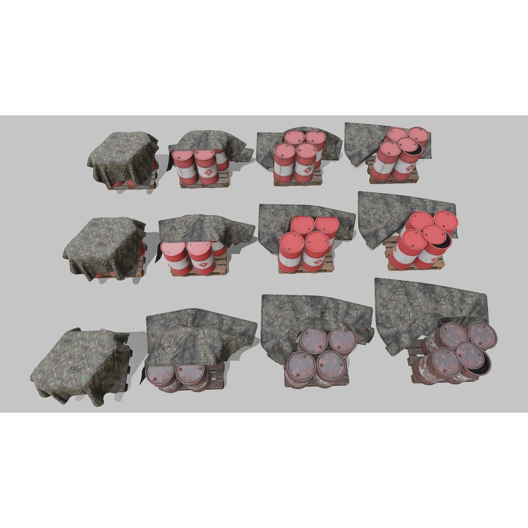 Covered Barrels 3D Model – Low Poly Game Asset, FBX, PBR Textures - View 7