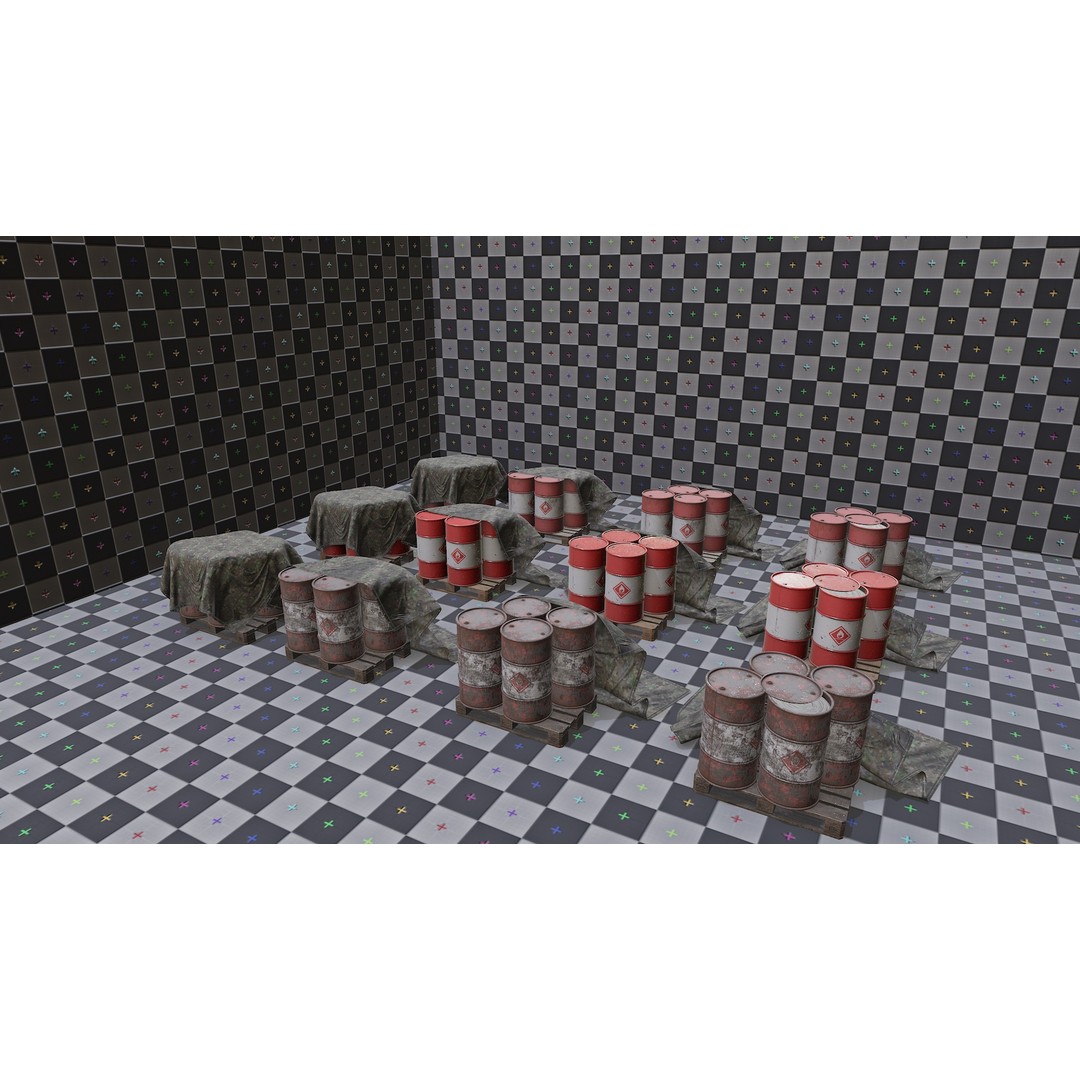Covered Barrels 3D Model – Low Poly Game Asset, FBX, PBR Textures - View 8