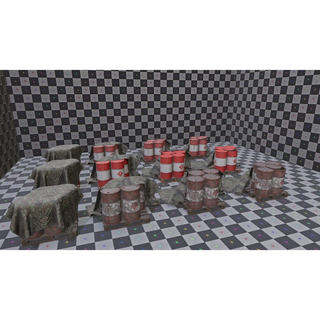 Covered Barrels 3D Model – Low Poly Game Asset, FBX, PBR Textures - View 9