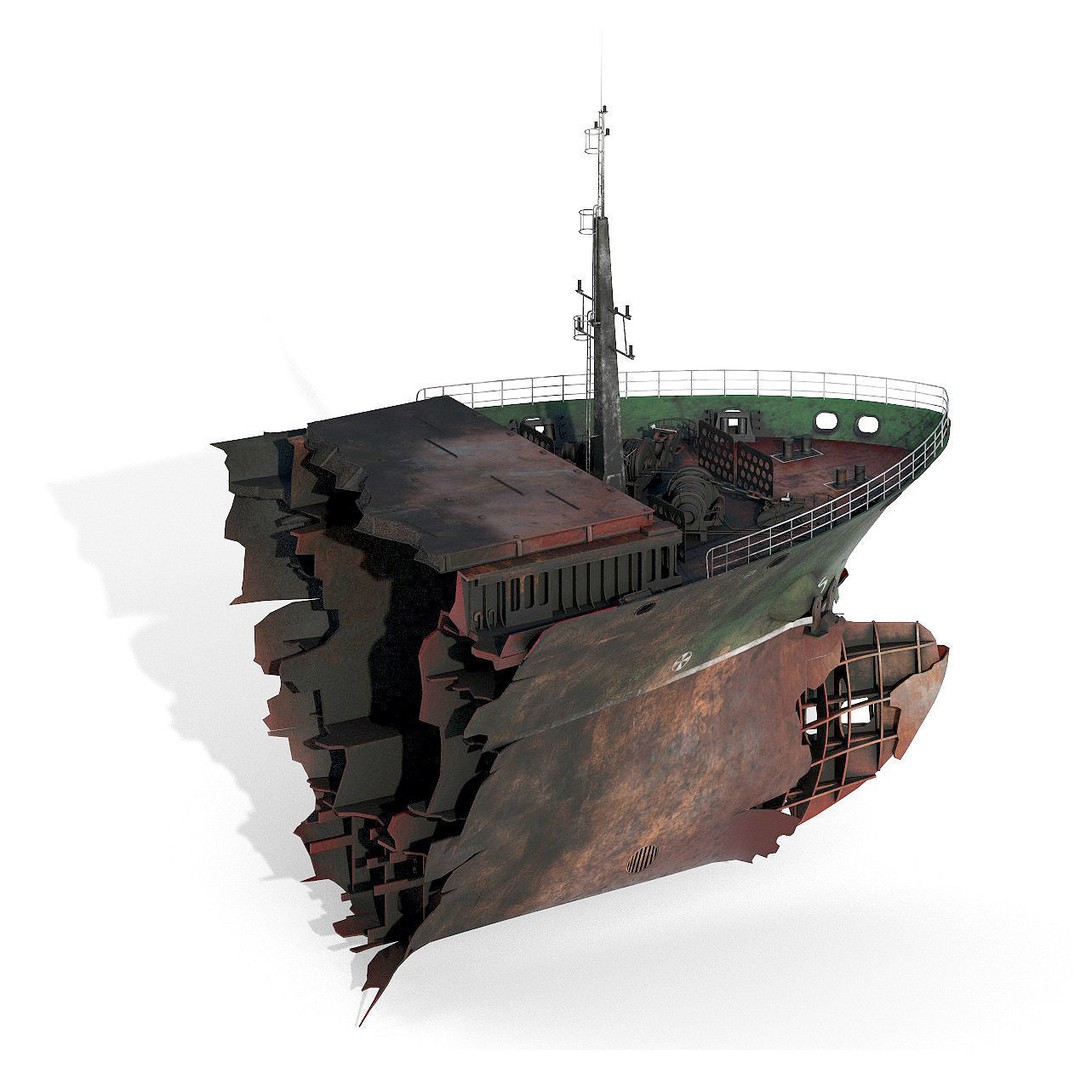 Burned Ship 3D Model – High Quality PBR Container Feeder, FBX - View 11