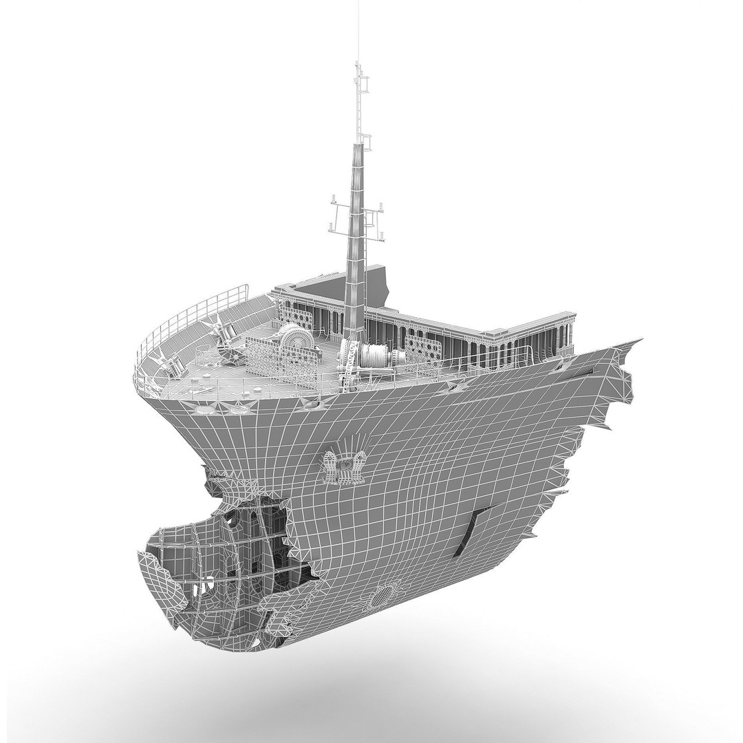 Burned Ship 3D Model – High Quality PBR Container Feeder, FBX - View 13