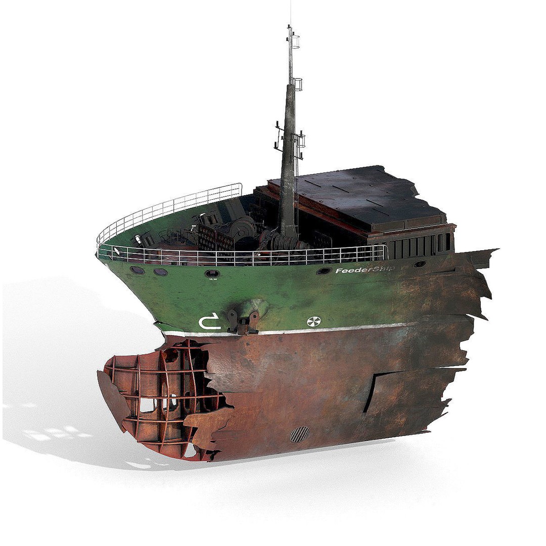 Burned Ship 3D Model – High Quality PBR Container Feeder, FBX - View 14
