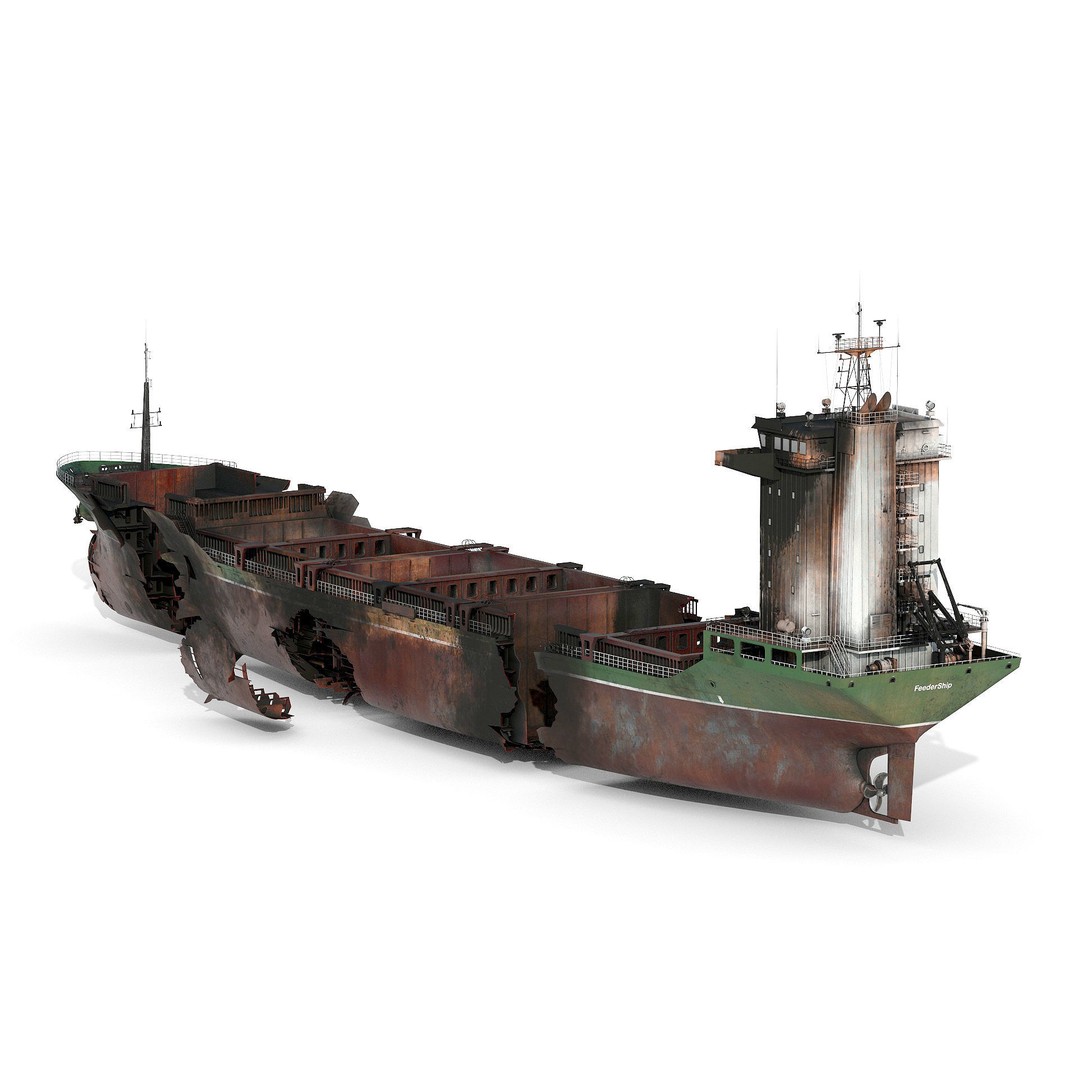 Burned Ship 3D Model – High Quality PBR Container Feeder, FBX - View 15