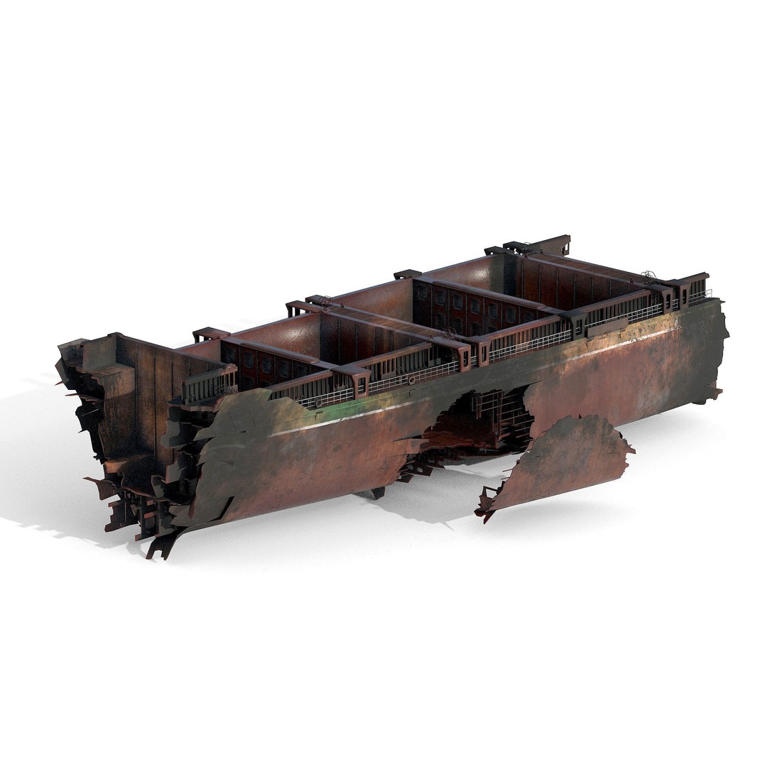 Burned Ship 3D Model – High Quality PBR Container Feeder, FBX - View 16