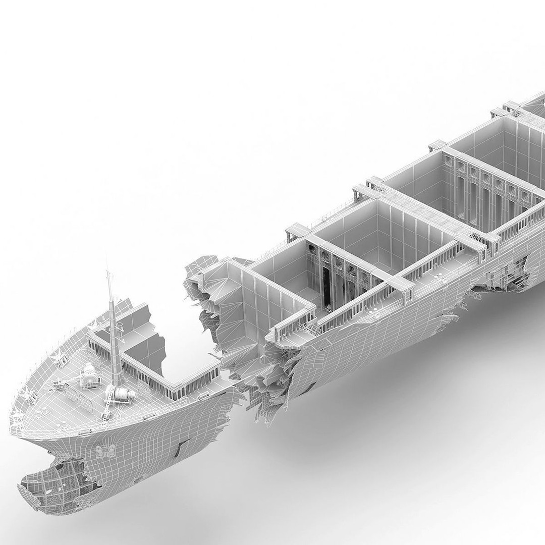 Burned Ship 3D Model – High Quality PBR Container Feeder, FBX - View 19
