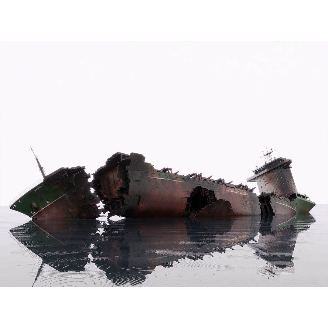 Burned Ship 3D Model – High Quality PBR Container Feeder, FBX - View 4