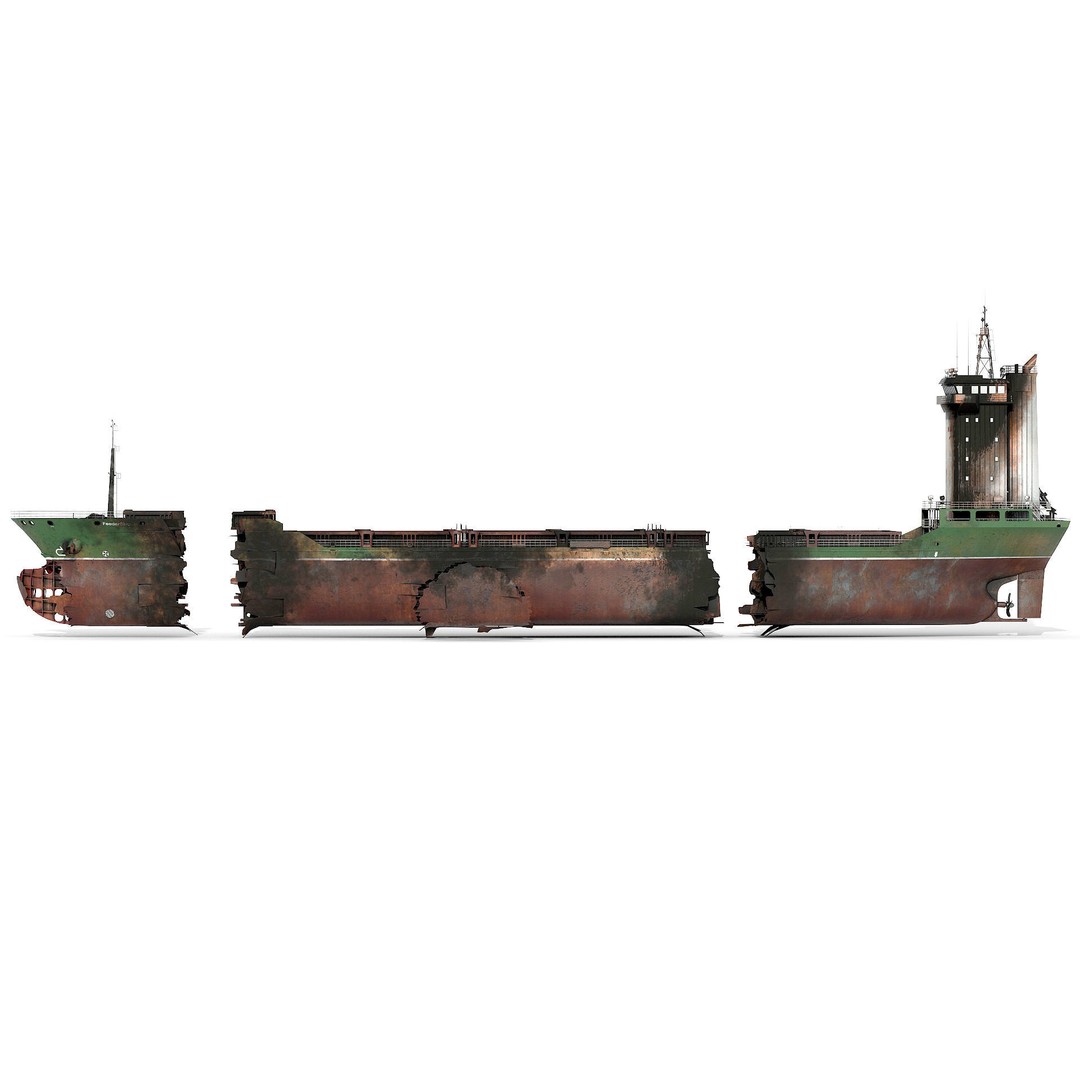 Burned Ship 3D Model – High Quality PBR Container Feeder, FBX - View 5
