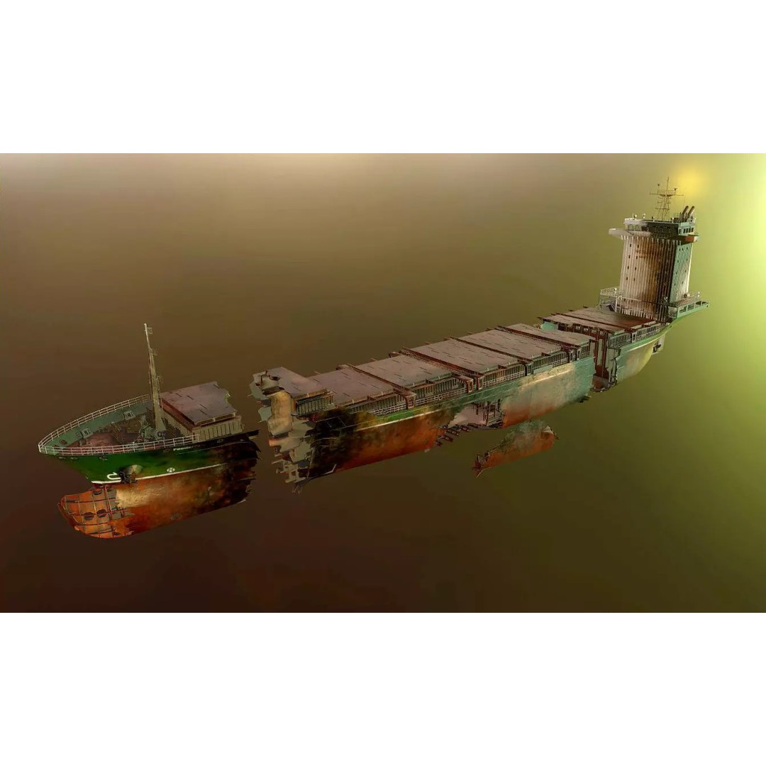 Burned Ship 3D Model – High Quality PBR Container Feeder, FBX - View 6
