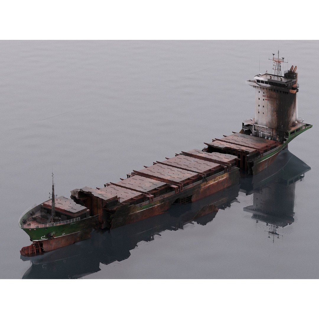 Burned Ship 3D Model – High Quality PBR Container Feeder, FBX - View 7