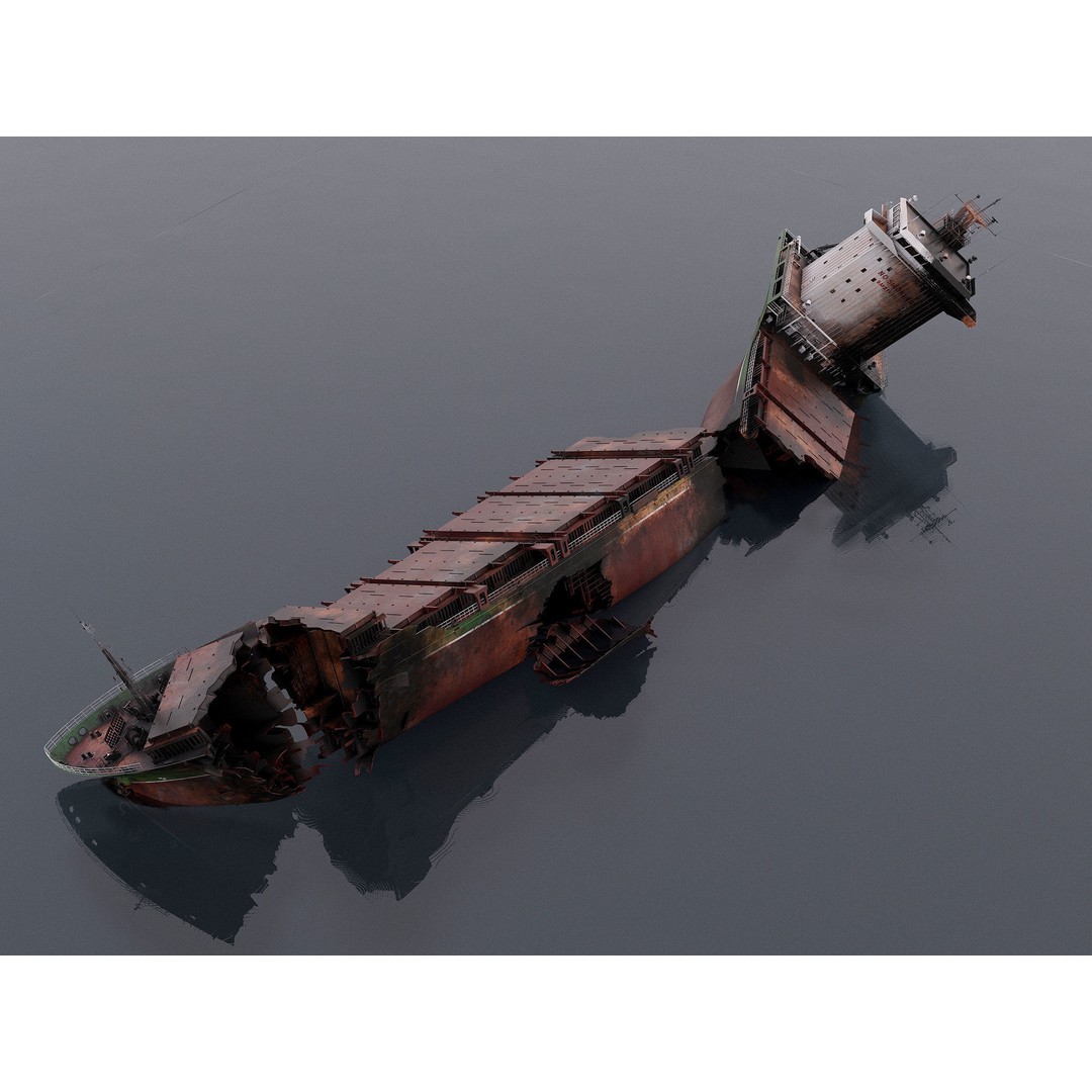 Burned Ship 3D Model – High Quality PBR Container Feeder, FBX - View 8