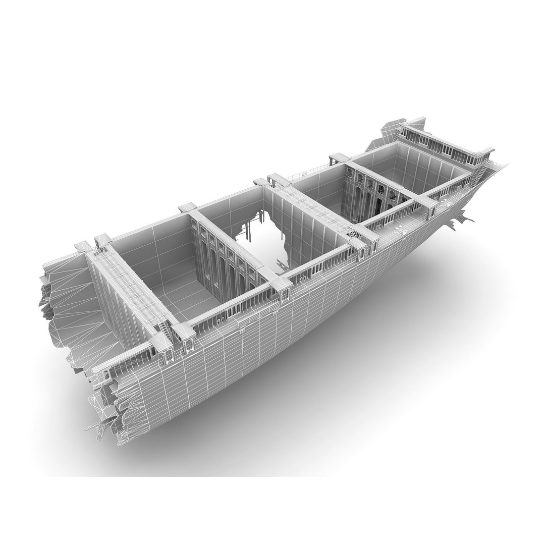 Burned Ship 3D Model – High Quality PBR Container Feeder, FBX - View 9