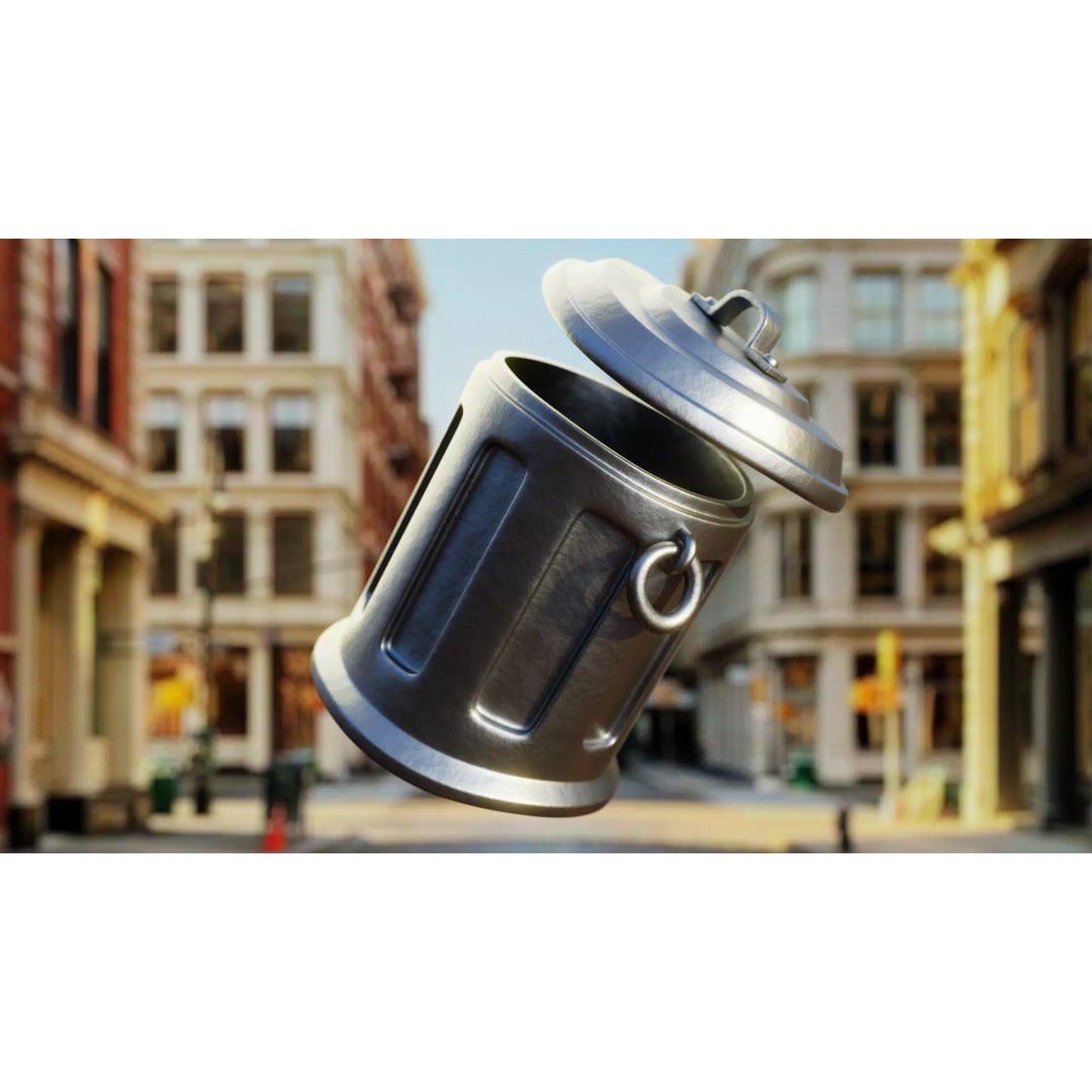 Realistic Metal Trash Can 3D Model – Game Ready Urban Prop, FBX, OBJ - View 2