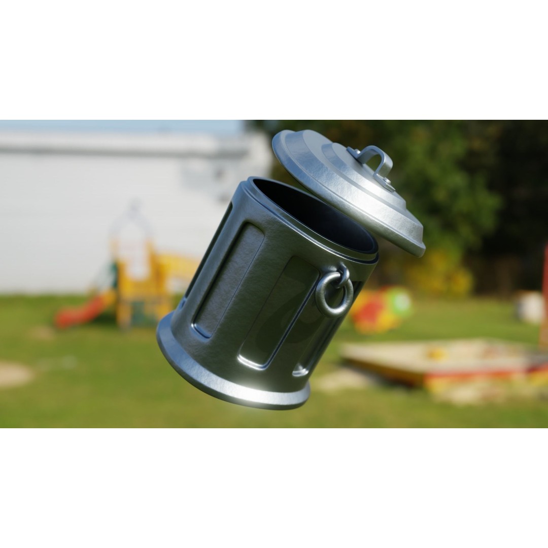 Realistic Metal Trash Can 3D Model – Game Ready Urban Prop, FBX, OBJ - View 3