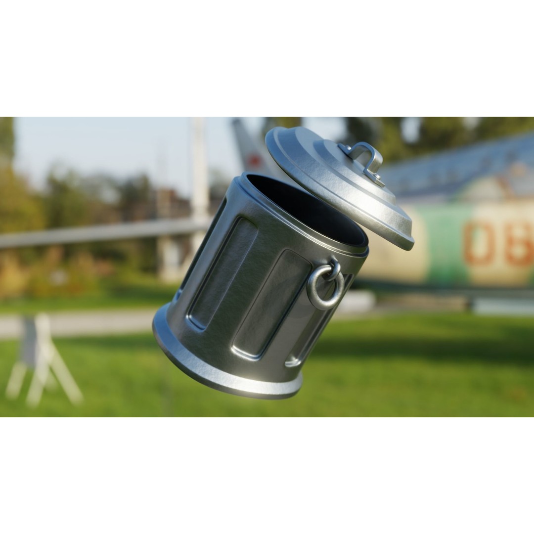 Realistic Metal Trash Can 3D Model – Game Ready Urban Prop, FBX, OBJ - View 6