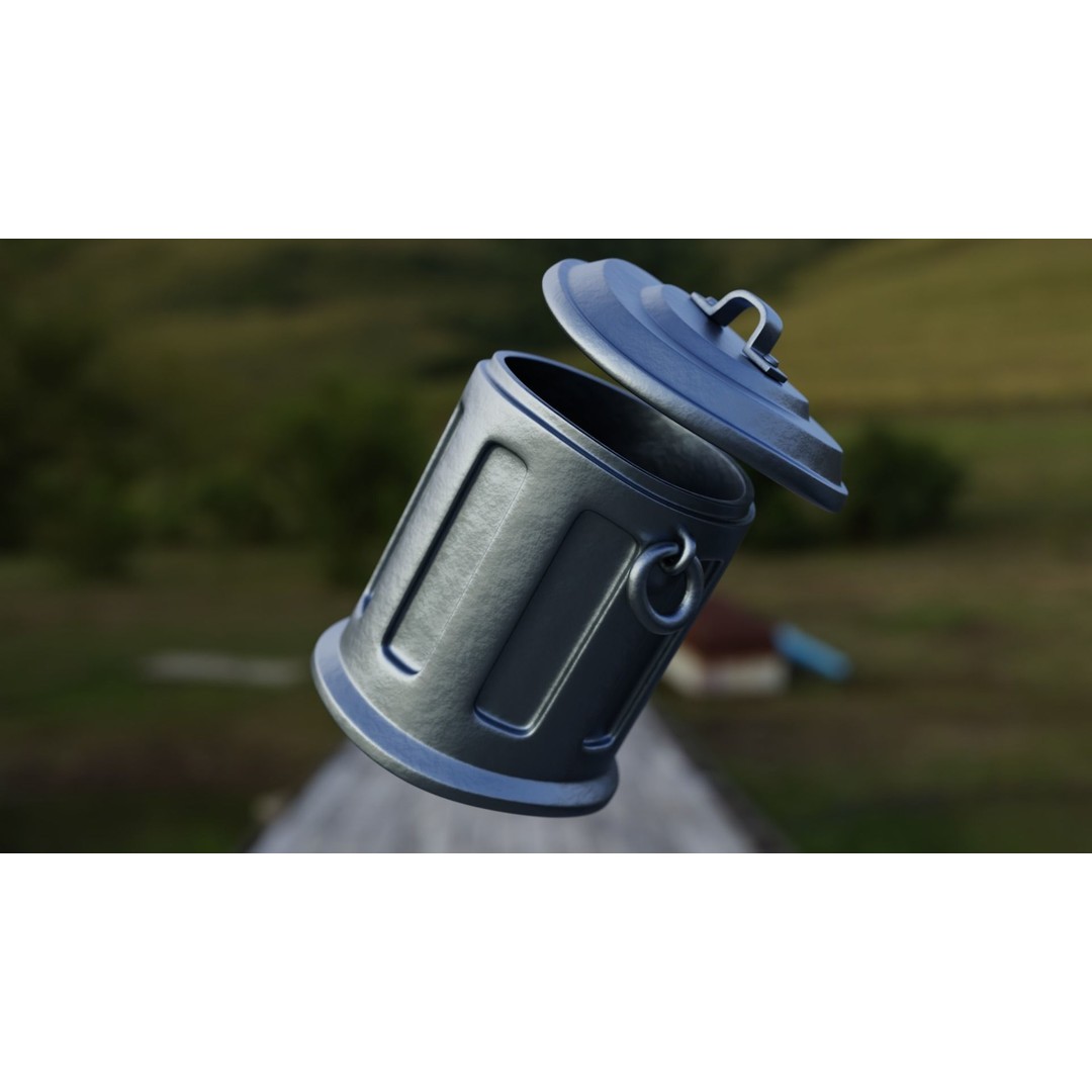 Realistic Metal Trash Can 3D Model – Game Ready Urban Prop, FBX, OBJ - View 7